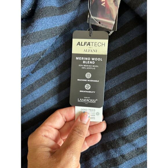 ALFANI Mens Black Blue Geometric Stroped Crew Neck Pullover Sweater XL - Picture 7 of 7